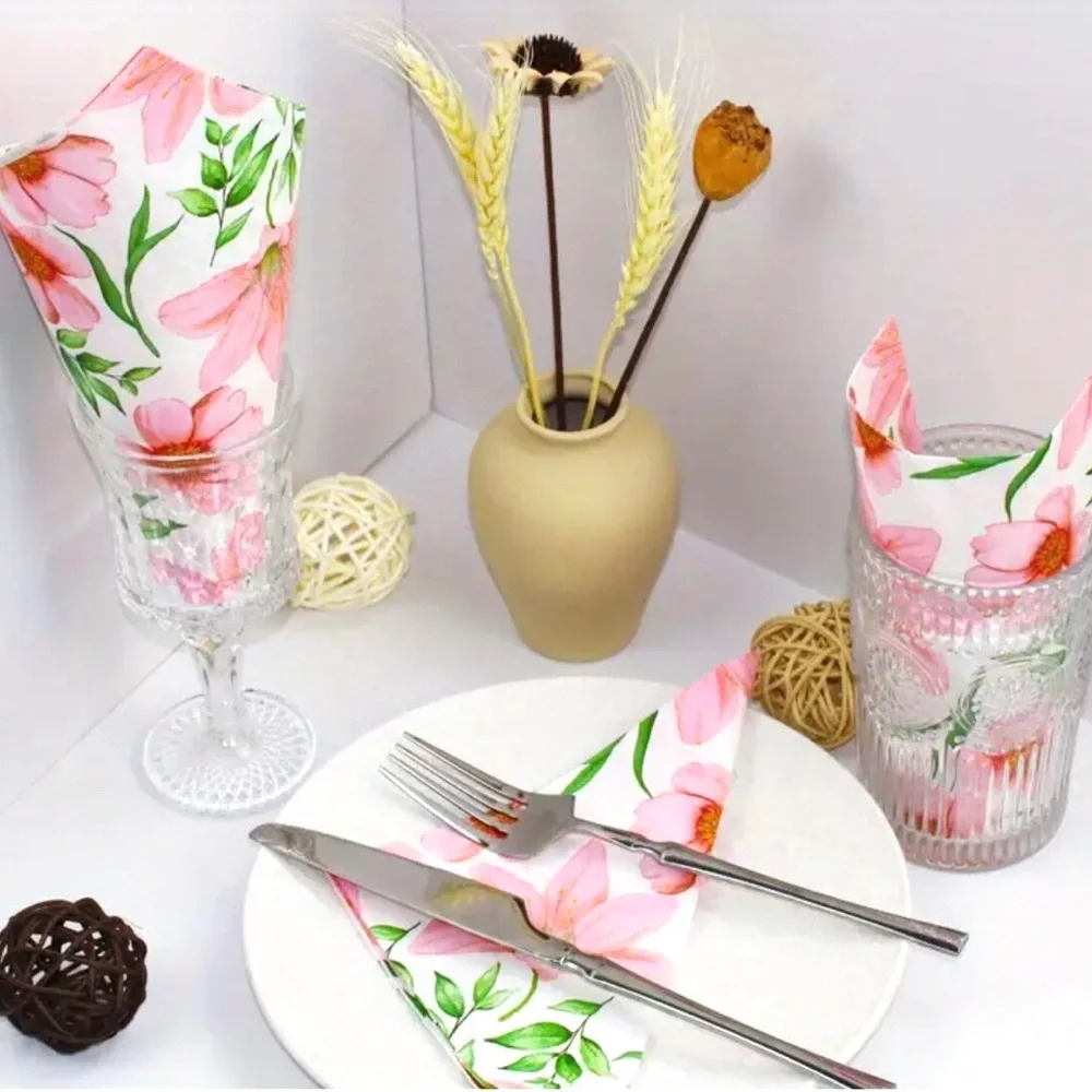 Boutique Floral Pink and Green 3-ply Luncheon Paper Napkins, 20 ct